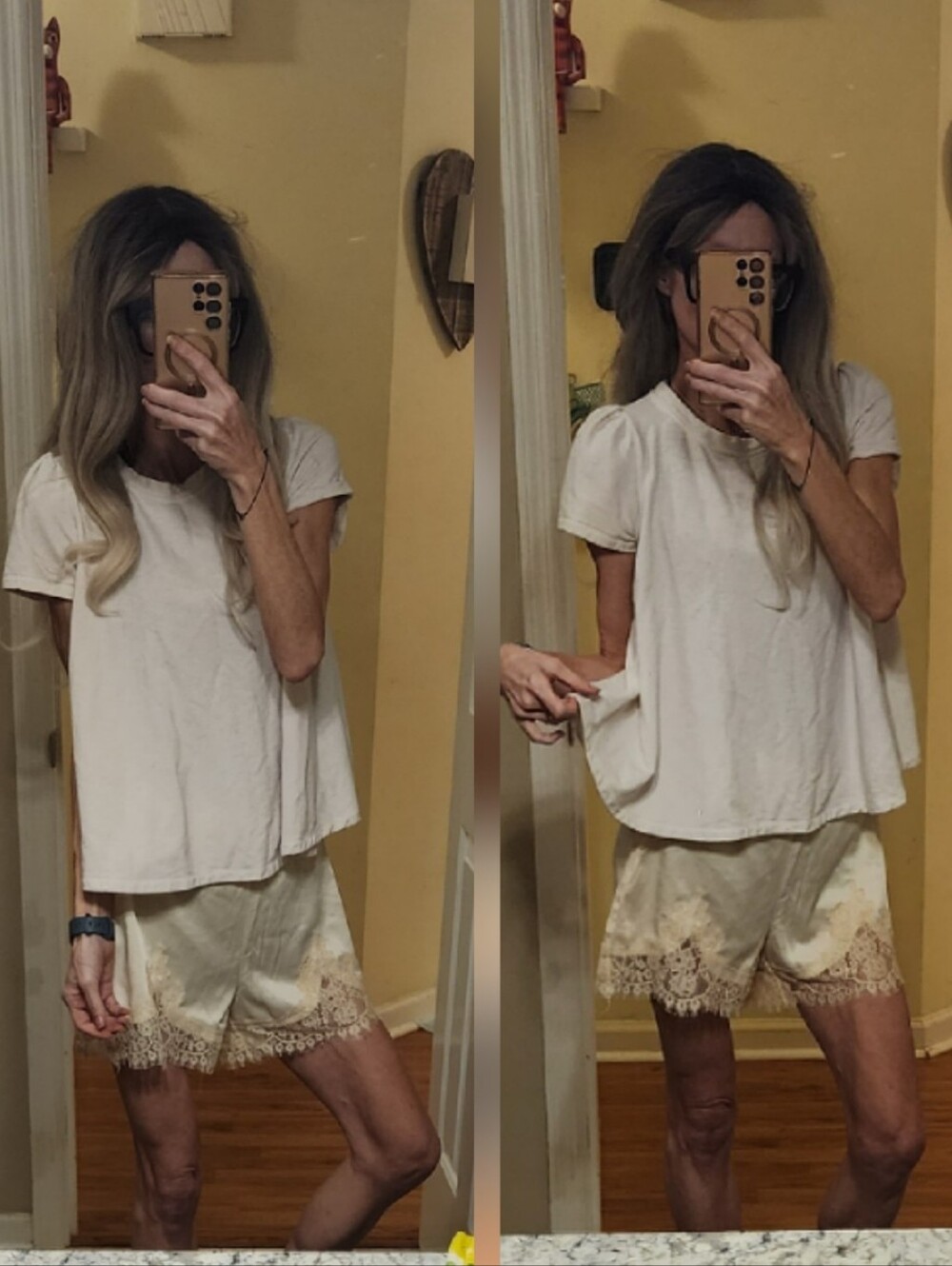 BUNDLE Anthropologie Top And Satin Lace Shorts Bloomers